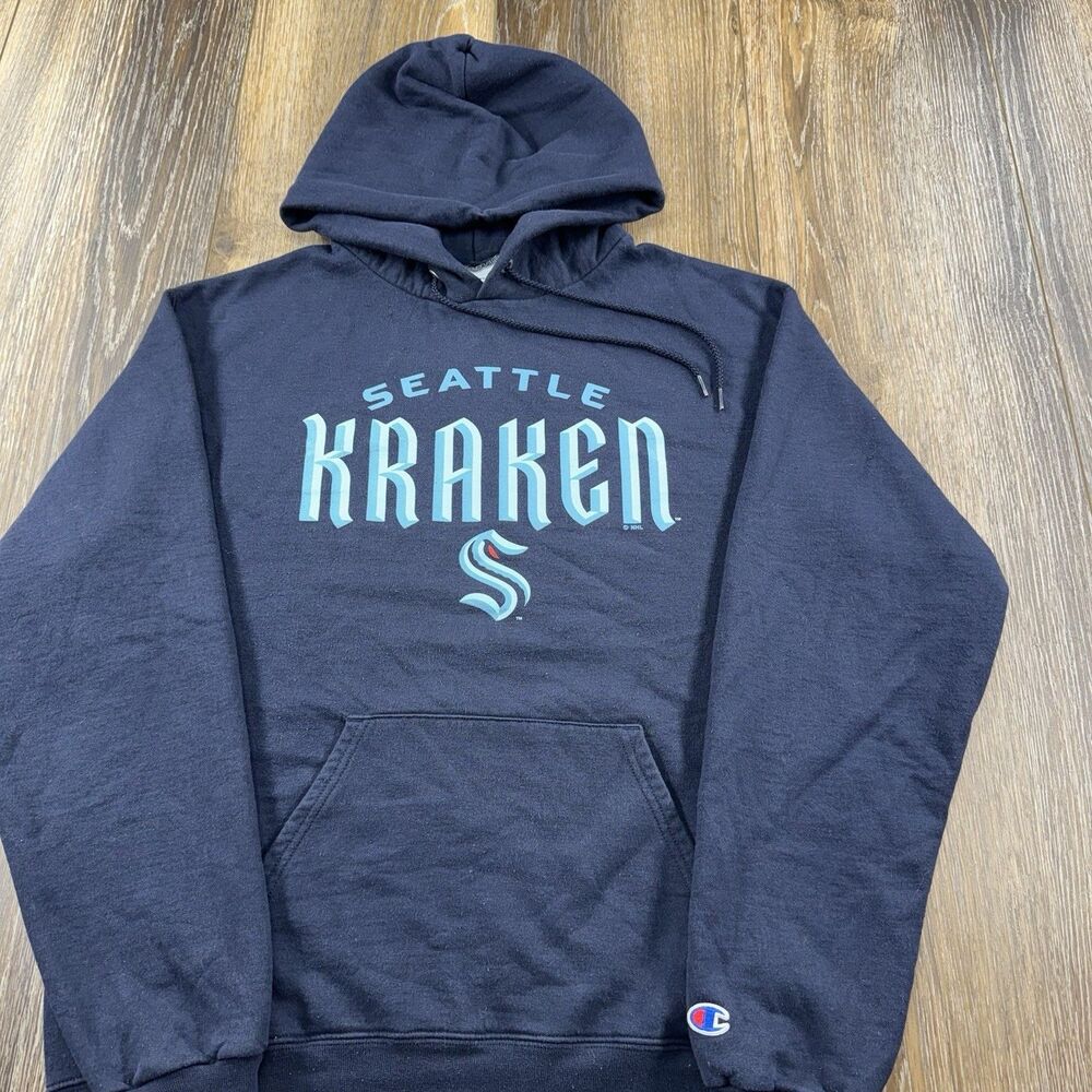 Seattle Kraken Hoodie Mens M Navy Blue Sweatshirt NHL Ice Hockey Team Champion